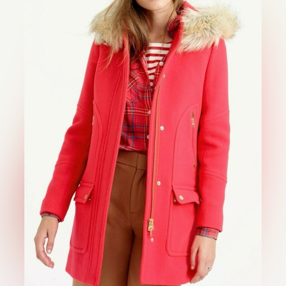 J CREW Chateau Parka in Italian Stadium Cloth Wool Red/Berry-Size 0!